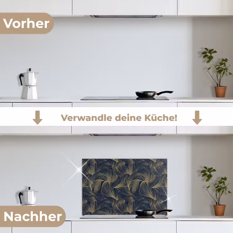 Abstract - Lijnen - Blauw - Goud keuken achterwand spatscherm klein 900 -voor_na_DE