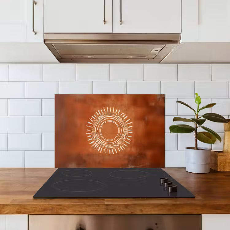 Abstract - Lijnen - Zonnestralen - Roodbruin keuken achterwand spatscherm klein -sfeer2