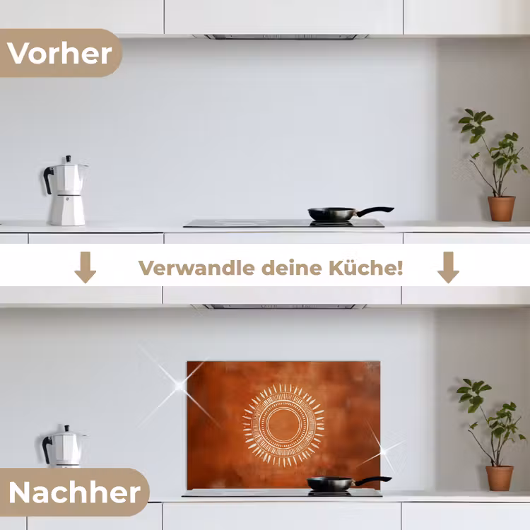 Abstract - Lijnen - Zonnestralen - Roodbruin keuken achterwand spatscherm klein -voor_na_DE
