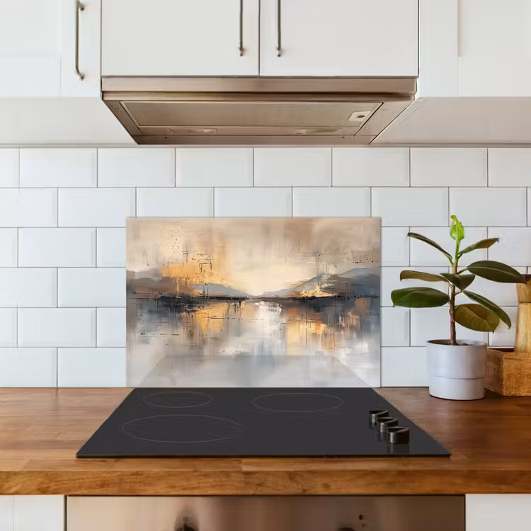 Abstract - Modern - Beige - Aesthetic - Goud keuken achterwand spatscherm klein -sfeer2