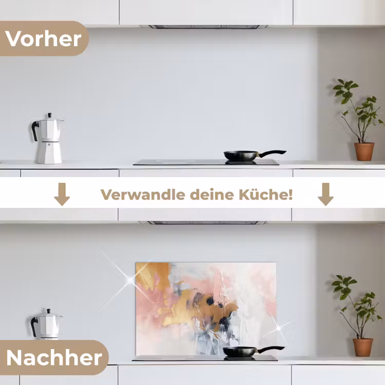 Abstract - Pastel kleuren - Goud - Modern - Aesthetic keuken achterwand spatscherm klein -voor_na_DE