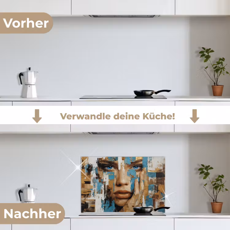 Abstract - Penseelstreken - Blauw - Gezicht keuken achterwand spatscherm klein -voor_na_DE