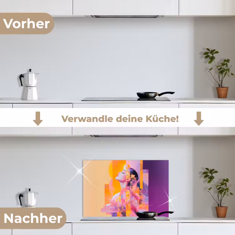 Abstract - Portret - Vrouw - Kleurrijk keuken achterwand spatscherm klein -voor_na_DE
