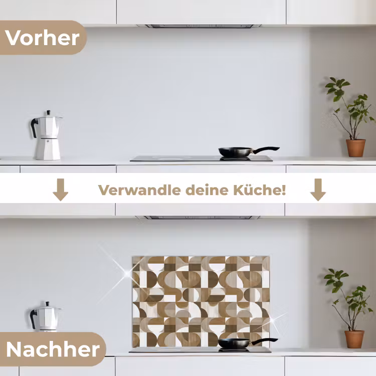 Abstract - Retro - Bruin keuken achterwand spatscherm klein 900 -voor_na_DE