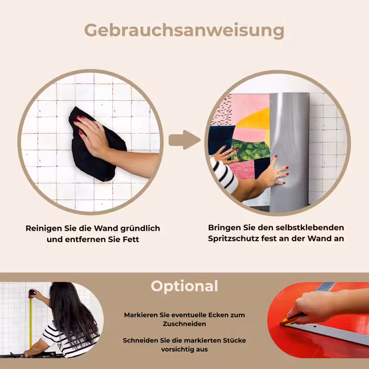 Abstract - Roze - Lappen - Vormen - Geel keuken achterwand spatscherm klein -gebruiksaanwijzing_DE