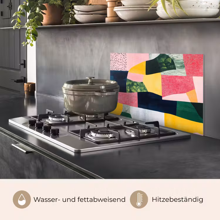 Abstract - Roze - Lappen - Vormen - Geel keuken achterwand spatscherm klein -usp_DE