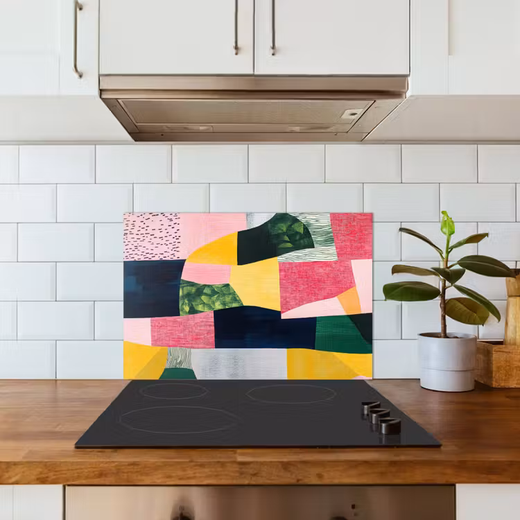 Abstract - Roze - Lappen - Vormen - Geel keuken achterwand spatscherm klein -sfeer2