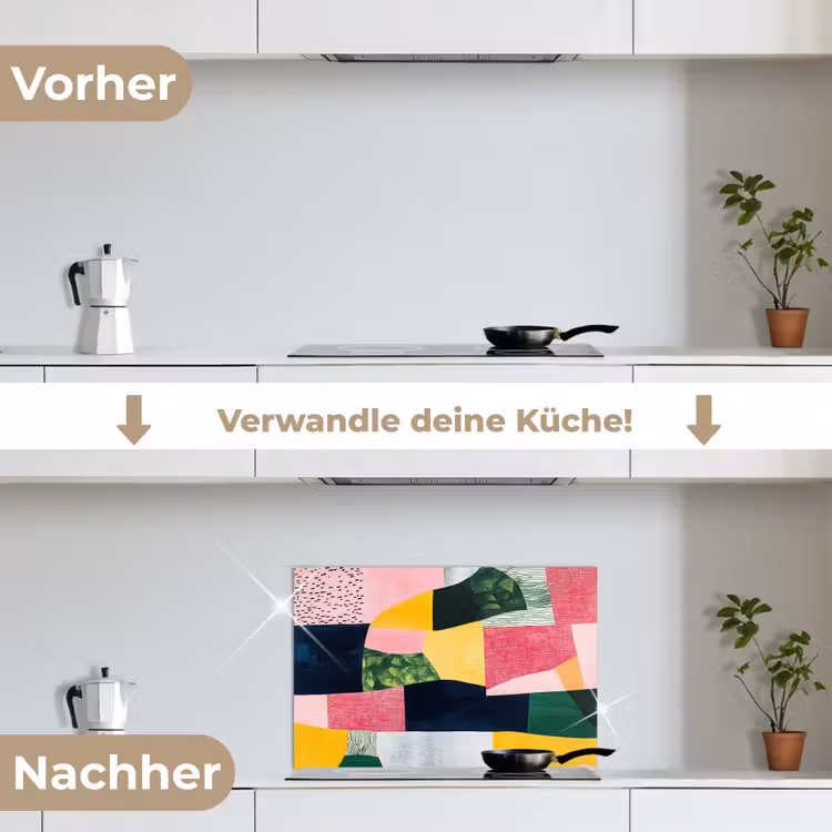 Abstract - Roze - Lappen - Vormen - Geel keuken achterwand spatscherm klein -voor_na_DE