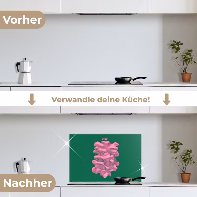 Abstract - Pink - Lijnen - Groen keuken achterwand spatscherm klein -voor_na_DE