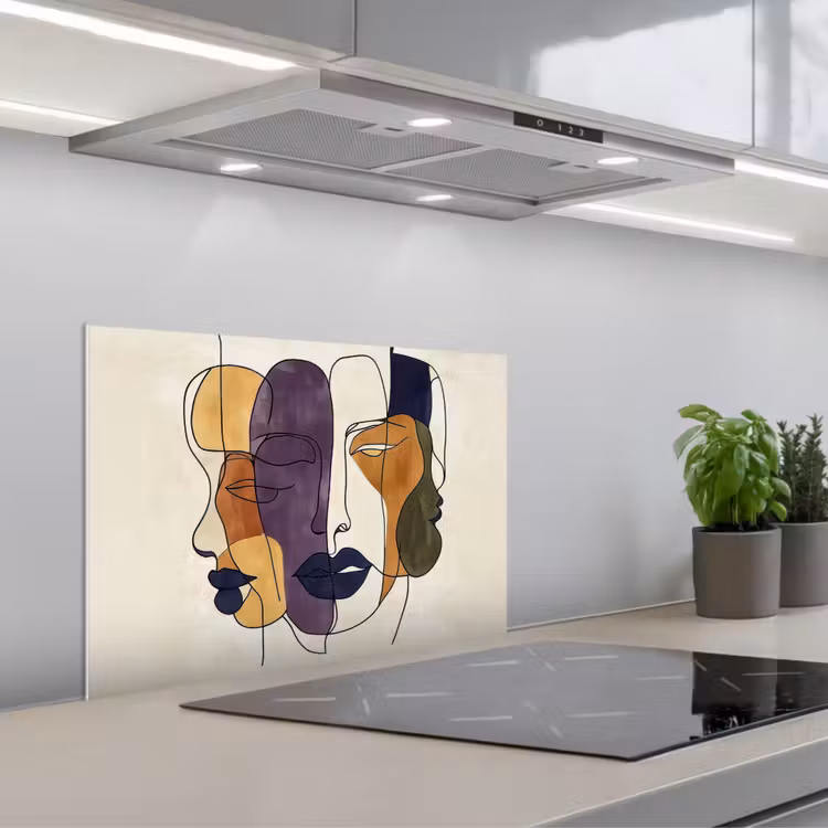 Abstract - Overlappende gezichten - Paars - Donkergroen keuken achterwand spatscherm klein -3d_schuin