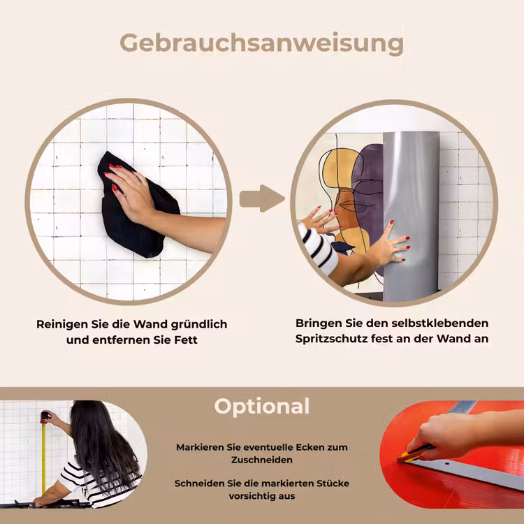 Abstract - Overlappende gezichten - Paars - Donkergroen keuken achterwand spatscherm klein -gebruiksaanwijzing_DE
