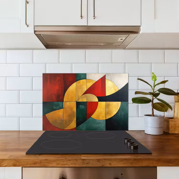 Abstract - Kerst - Goud - Rood - Groen keuken achterwand spatscherm klein -sfeer2
