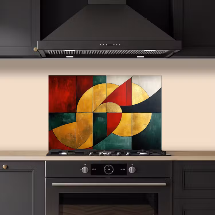 Abstract - Kerst - Goud - Rood - Groen keuken achterwand spatscherm klein -sfeer1