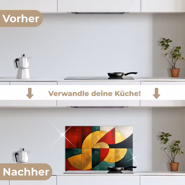 Abstract - Kerst - Goud - Rood - Groen keuken achterwand spatscherm klein -voor_na_DE