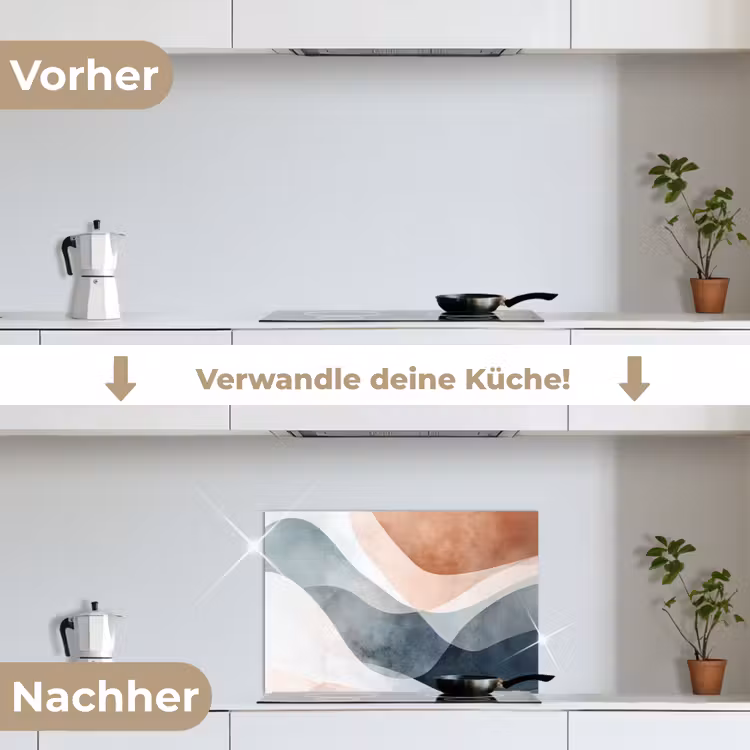 Abstract - Golven - Blauw keuken achterwand spatscherm klein -voor_na_DE