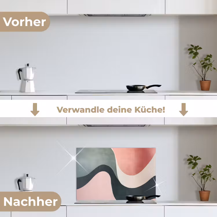 Abstract - Golven - Sierlijk - Roze keuken achterwand spatscherm klein -voor_na_DE