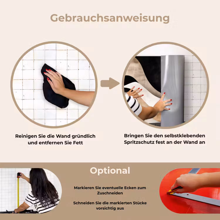 Abstract - Golven - Zwart - Verweerd keuken achterwand spatscherm klein -gebruiksaanwijzing_DE