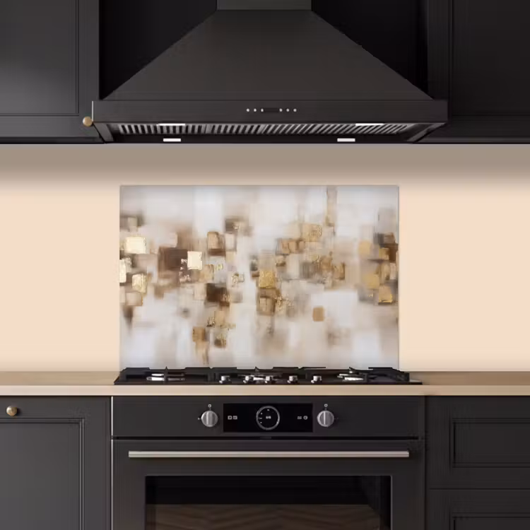 Abstracte vierkanten - Aardetonen - Mistig keuken achterwand spatscherm klein -sfeer1
