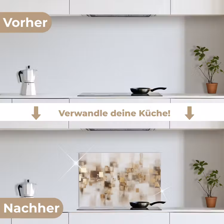 Abstracte vierkanten - Aardetonen - Mistig keuken achterwand spatscherm klein -voor_na_DE