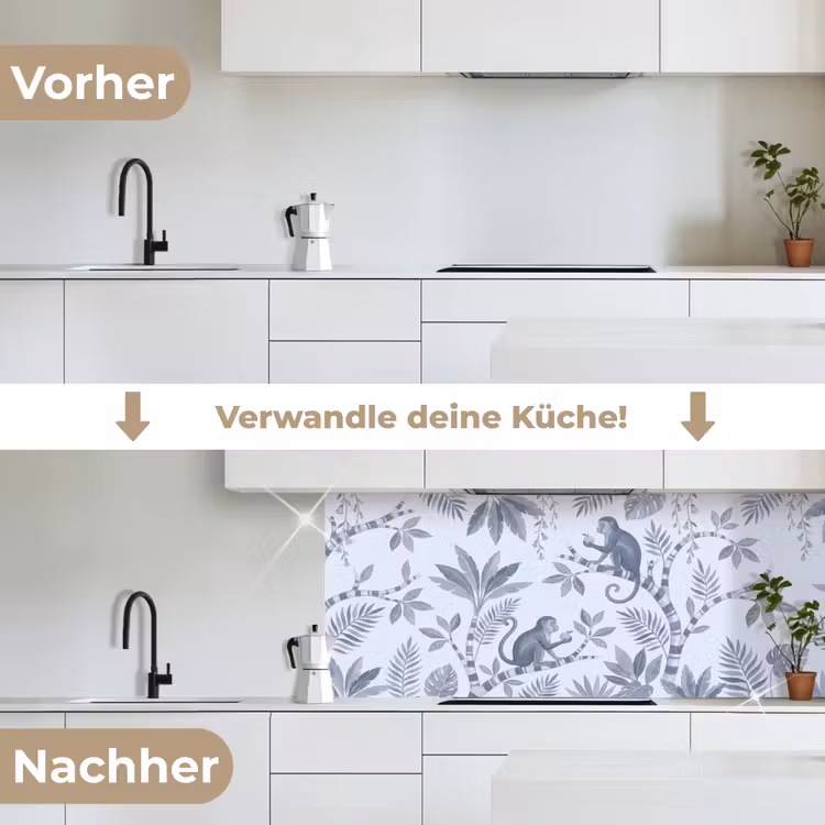 Aap - Boom - Bladeren - Jungle - Illustratie keuken achterwand 2 middel -voor-na_DE