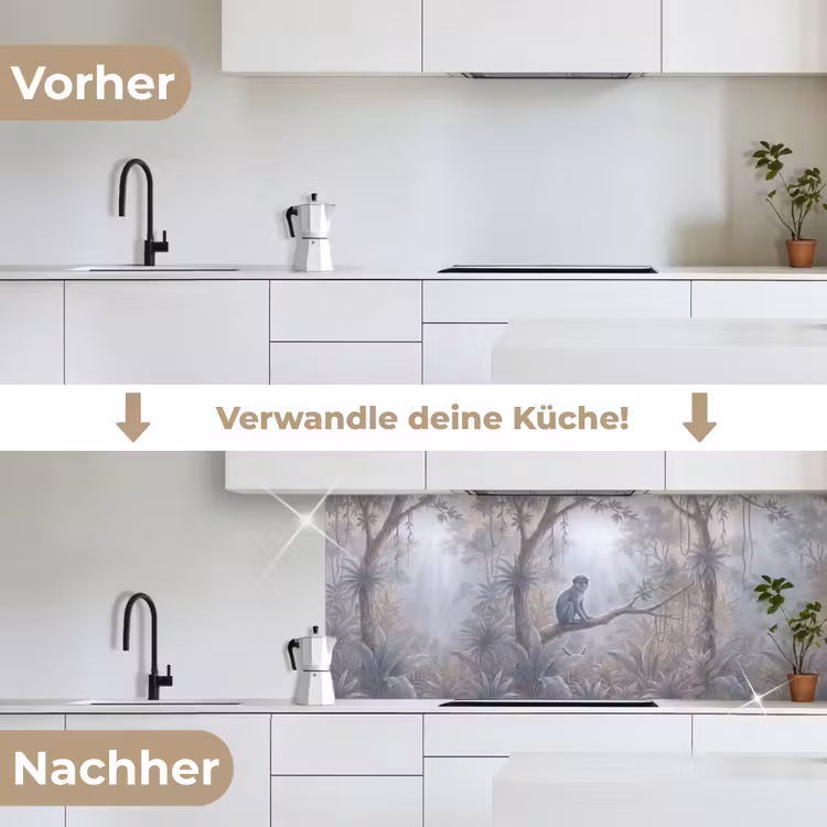 Aap - Boom - Jungle - Natuur - Grijs keuken achterwand 2 middel -voor-na_DE