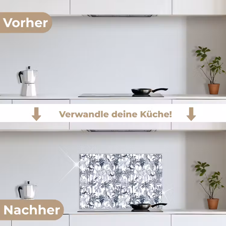 Aap - Jungle - Blauw keuken achterwand spatscherm klein 900 -voor_na_DE