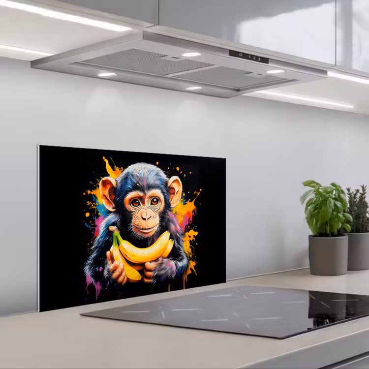 Aap - Graffiti - Kleurrijk - Bananen - Modern keuken achterwand spatscherm klein -3d_schuin