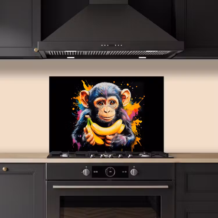 Aap - Graffiti - Kleurrijk - Bananen - Modern keuken achterwand spatscherm klein -sfeer1