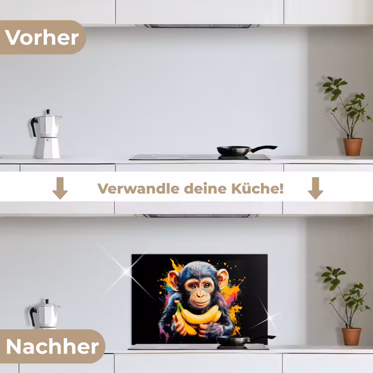 Aap - Graffiti - Kleurrijk - Bananen - Modern keuken achterwand spatscherm klein -voor_na_DE
