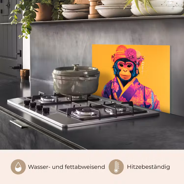 Aap - Kimono - Bloemen - Hoofdtooi keuken achterwand spatscherm klein -usp_DE