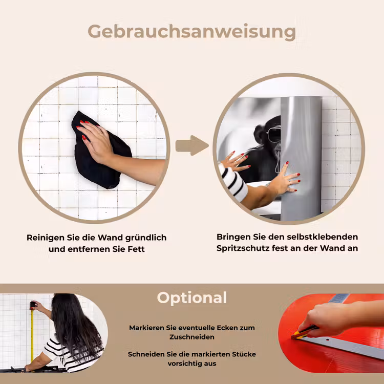 Aap - Spaghetti - Zonnebril - Zwart wit - Cool - Dier keuken achterwand spatscherm klein -gebruiksaanwijzing_DE