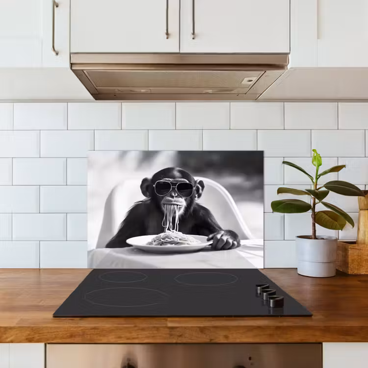 Aap - Spaghetti - Zonnebril - Zwart wit - Cool - Dier keuken achterwand spatscherm klein -sfeer2