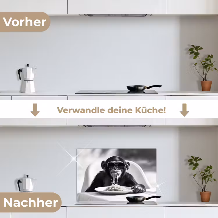 Aap - Spaghetti - Zonnebril - Zwart wit - Cool - Dier keuken achterwand spatscherm klein -voor_na_DE