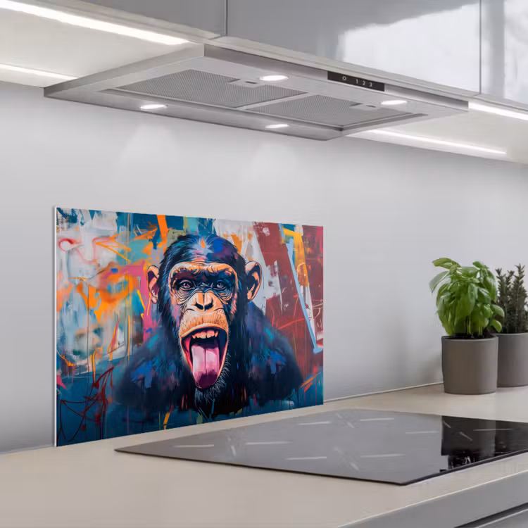 Aap - Tong - Abstract - Zwart keuken achterwand spatscherm klein -3d_schuin