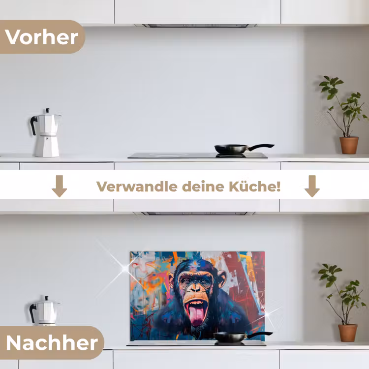 Aap - Tong - Abstract - Zwart keuken achterwand spatscherm klein -voor_na_DE