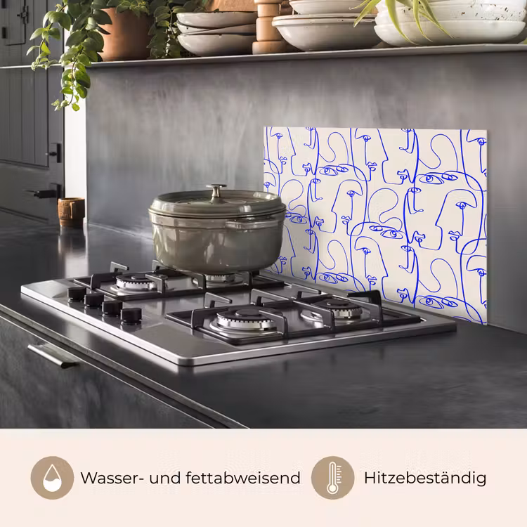 Gezicht - Blauw - Lijnen - Beige keuken achterwand spatscherm klein 900 -usp_DE
