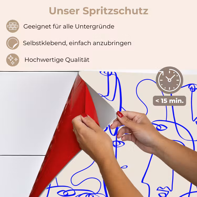Gezicht - Blauw - Lijnen - Beige keuken achterwand spatscherm klein 900 -spatscherm_DE