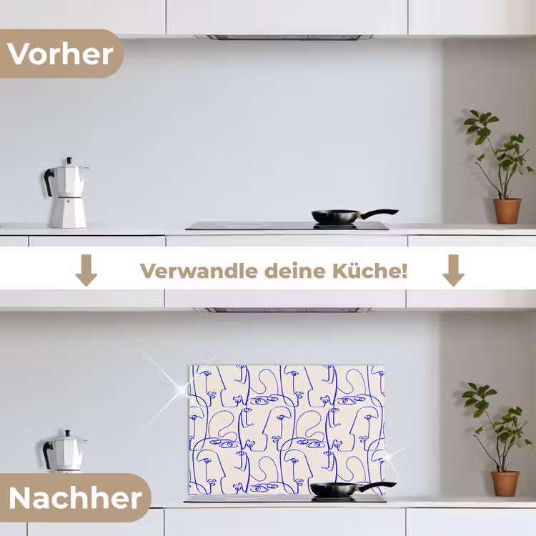 Gezicht - Blauw - Lijnen - Beige keuken achterwand spatscherm klein 900 -voor_na_DE