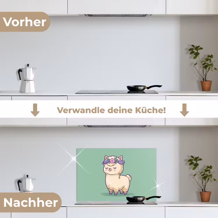 Alpaca - Groen - Bloemendiadeem keuken achterwand spatscherm klein -voor_na_DE