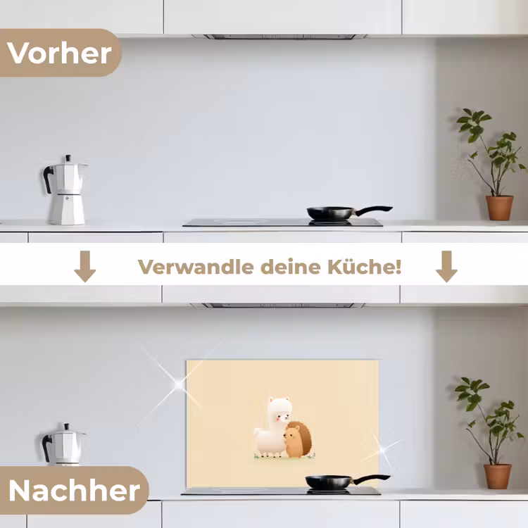 Alpaca - Egel - Bruin - Knuffelen keuken achterwand spatscherm klein -voor_na_DE