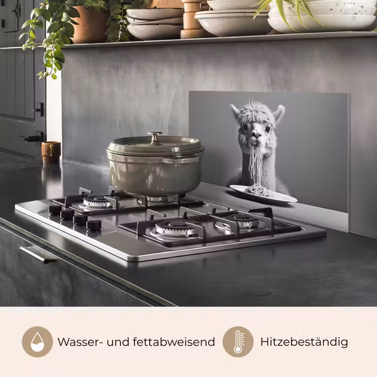 Alpaca - Pasta - Zwart - Wit - Grappig - Dieren keuken achterwand spatscherm klein -usp_DE
