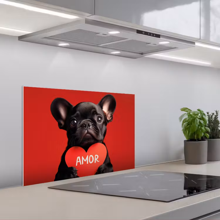 Amor - Hond - Hartje - Rood keuken achterwand spatscherm klein -3d_schuin