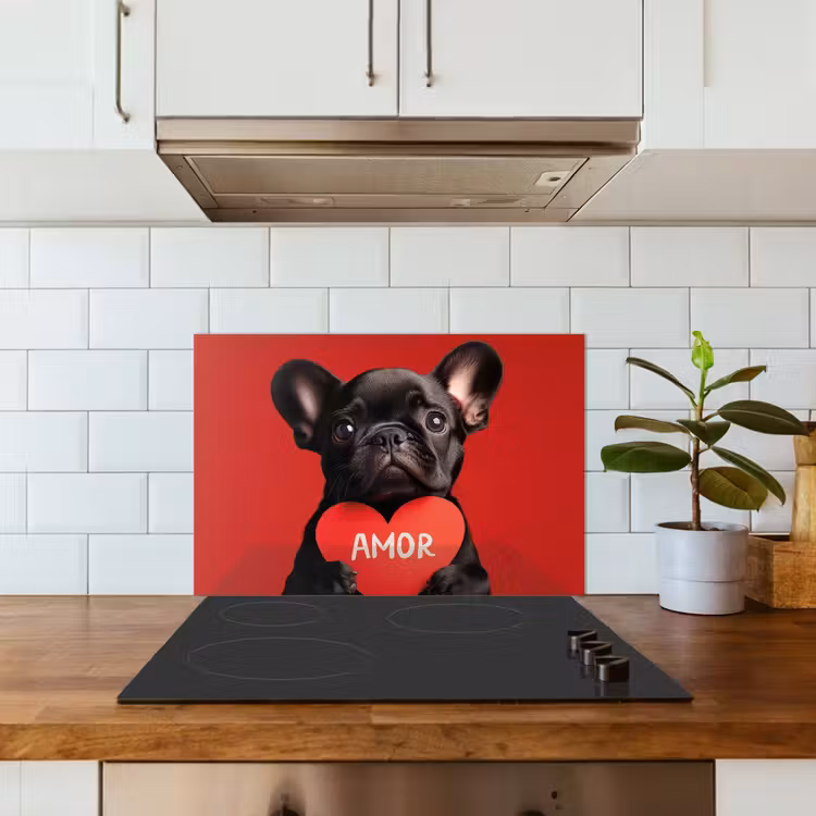 Amor - Hond - Hartje - Rood keuken achterwand spatscherm klein -sfeer2
