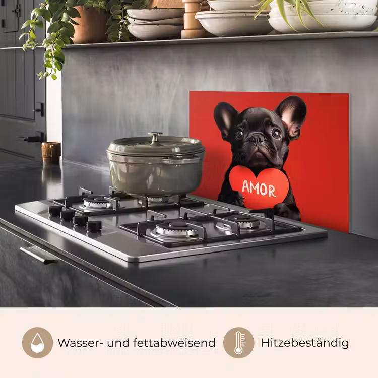 Amor - Hond - Hartje - Rood keuken achterwand spatscherm klein -usp_DE