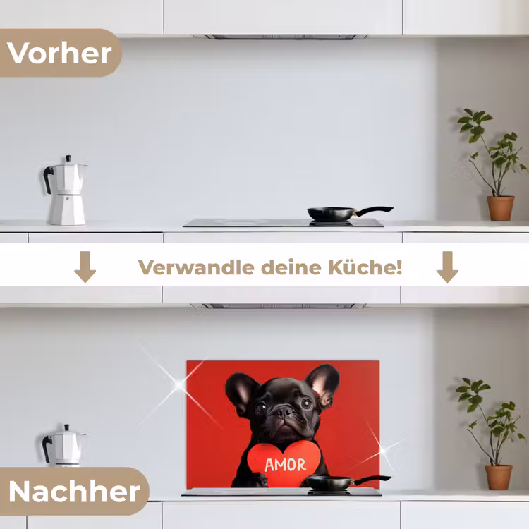 Amor - Hond - Hartje - Rood keuken achterwand spatscherm klein -voor_na_DE