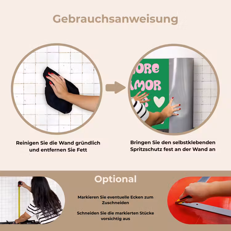 Amor - Valentijn - Groen - Tekst keuken achterwand spatscherm klein -gebruiksaanwijzing_DE