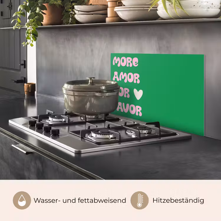 Amor - Valentijn - Groen - Tekst keuken achterwand spatscherm klein -usp_DE