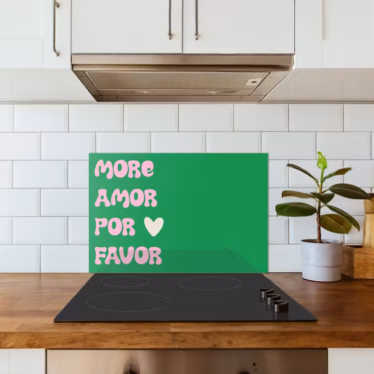 Amor - Valentijn - Groen - Tekst keuken achterwand spatscherm klein -sfeer2
