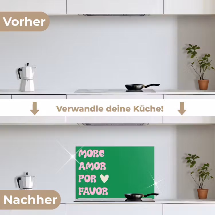 Amor - Valentijn - Groen - Tekst keuken achterwand spatscherm klein -voor_na_DE