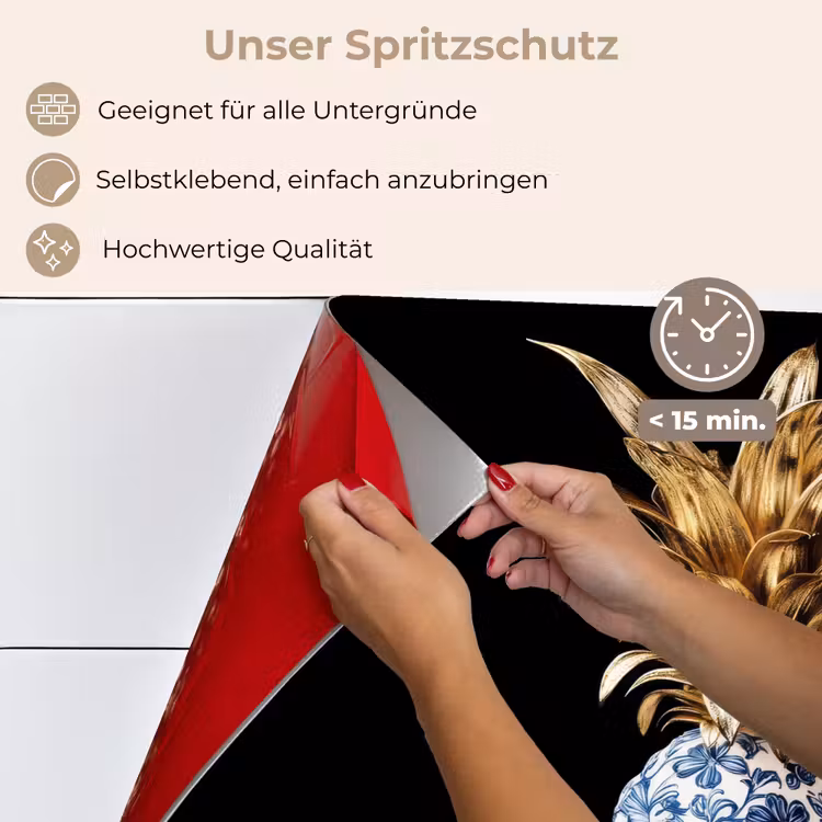 Ananas - Bloemen patroon - Goud - Delftsblauw keuken achterwand spatscherm klein -spatscherm_DE